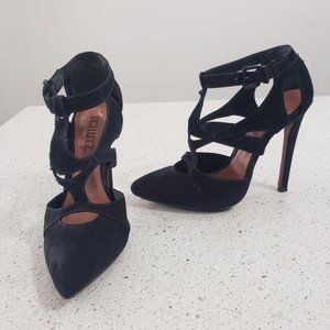 Schutz suede studded strappy heels black 6.5